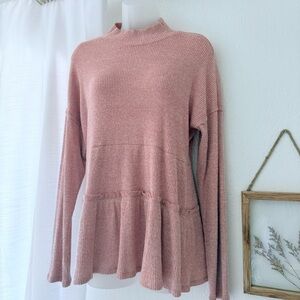 Maurices Pink mock Neck Long Sleeve Tiered babydoll sweater Womens Large